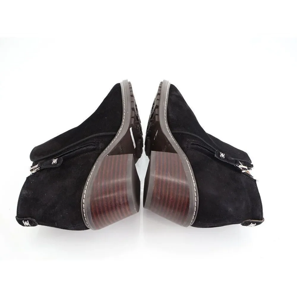 Sam Edelman Womens Pryce Ankle Boots Black Suede Block Heel Zip Up Size 8M